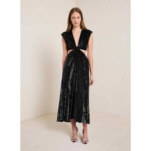 ALC Alexis Black Sequin Cut Out Midi Dress